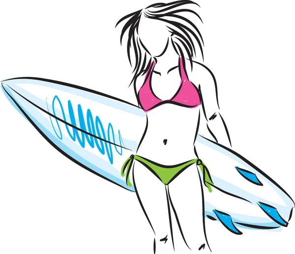 Surfer Mädchen mit Surfbrett Illustration — Stockvektor