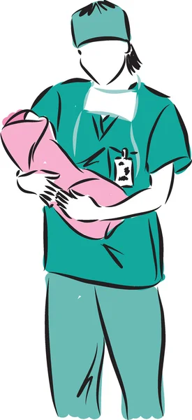Médico mulher com bebê recém-nascido ilustração — Vetor de Stock