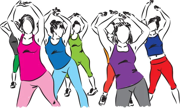 kadın fitness illüstrasyon grup
