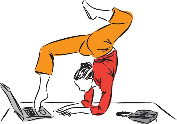 MUJER EN YOGA POSTURE CON LAPTOP COMPUTER ilustración — Archivo Imágenes Vectoriales