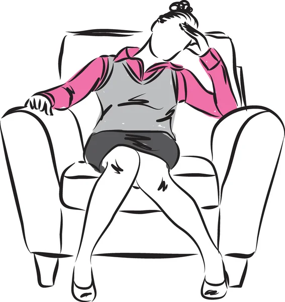 Zmęczona kobieta siedząc ilustracja — Wektor stockowy