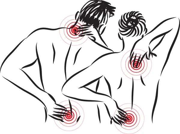 Woman and man with back pain illustration — Stock Vector