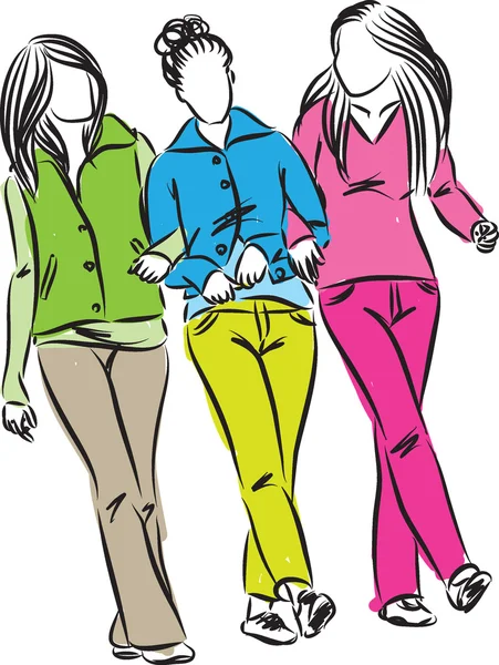 Grupo de mujeres caminando y hablando — Vector de stock