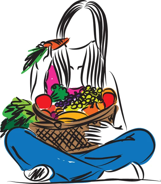 Femme mangeant des aliments sains illustration — Image vectorielle