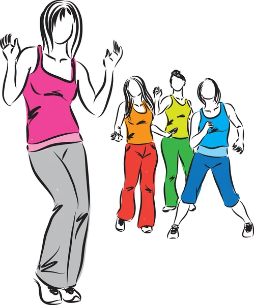 Grupp kvinnor dansar illustration — Stock vektor