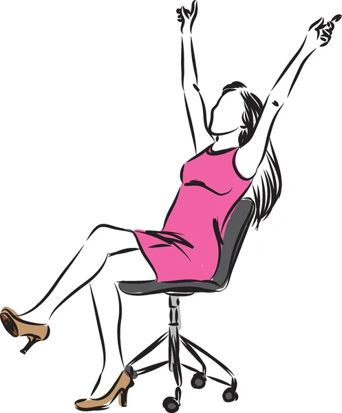 Felice donna d'affari seduta su una sedia illustrazione — Vettoriale Stock