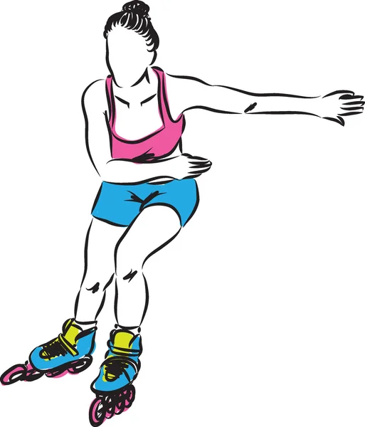 Ilustrasi skater rollerblade wanita - Stok Vektor