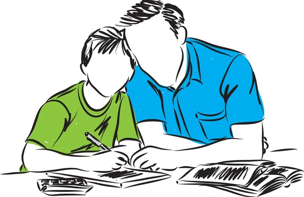 Padre e hijo haciendo ilustración de tareas — Vector de stock