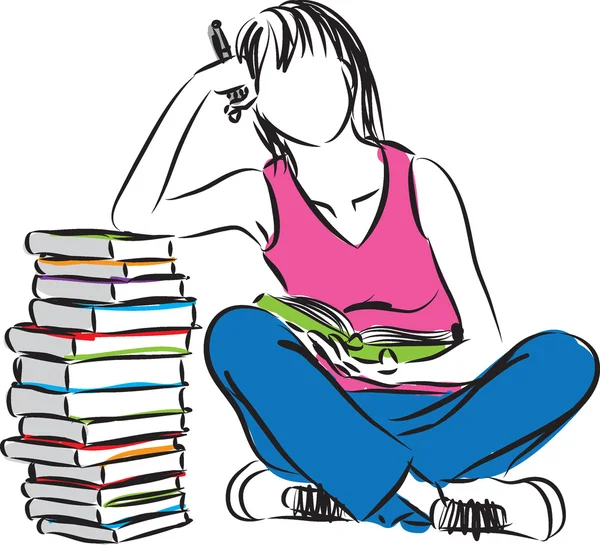 Illustration femme et livres — Image vectorielle