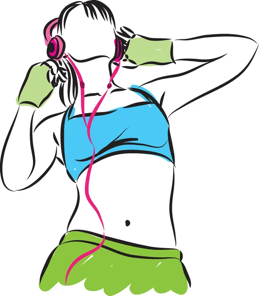 Chica con auriculares fitness ilustración — Archivo Imágenes Vectoriales
