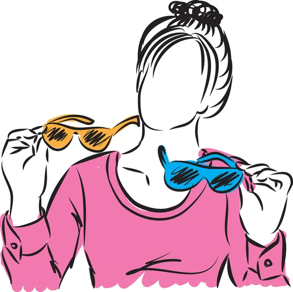 Femme choisissant des lunettes de soleil illustration — Image vectorielle
