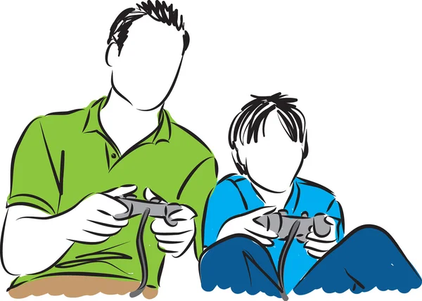 Батько і син грають у відеоігри ілюстрації — стоковий вектор