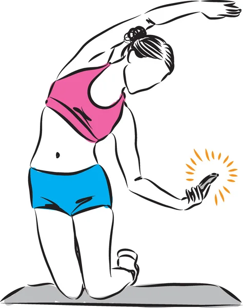 Fitnessutövaren kvinna med telefonen illustration — Stock vektor