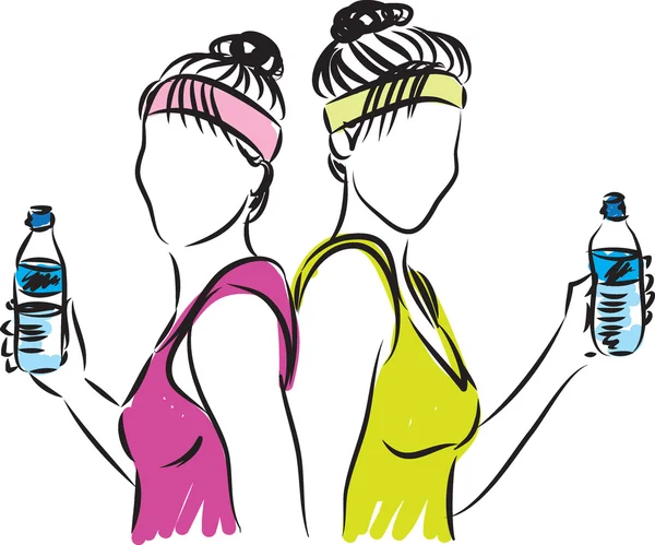 Fitness vrouwen met fles water illustratie — Stockvector