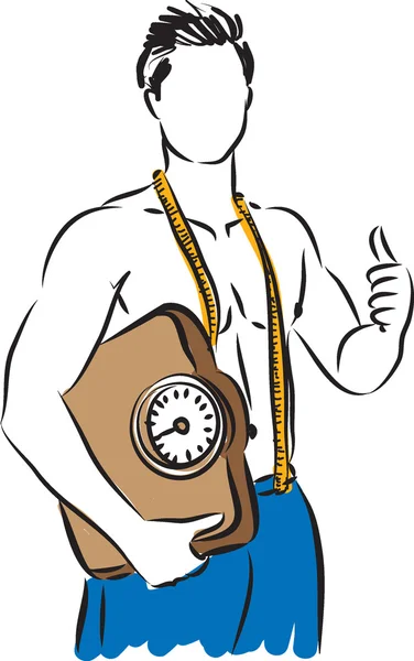 Fitness Mann Kontrolle Gewicht Illustration — Stockvektor