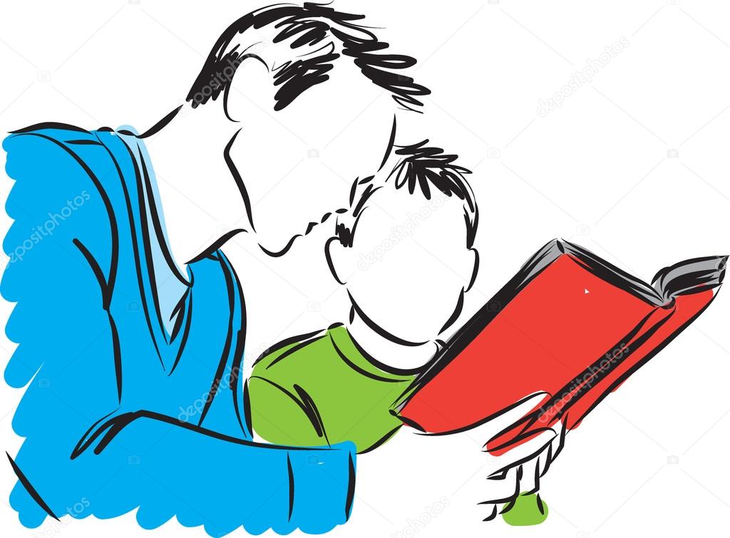 Father and son reading a book illustration
