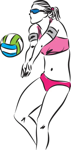 Beach volley γυναίκα παίκτης εικονογράφηση — Διανυσματικό Αρχείο