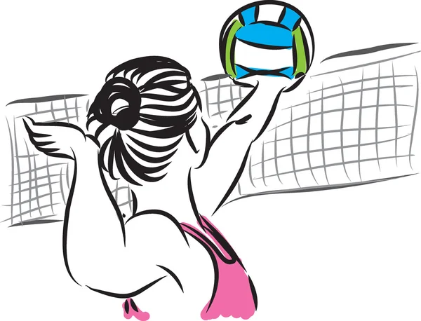 Volea playa mujer 3 jugador ilustración — Vector de stock