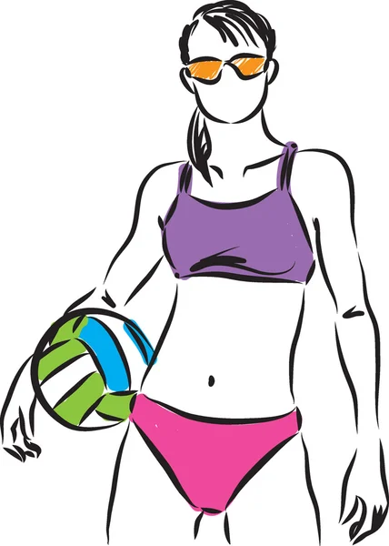 Playa voleibol mujer modelado ilustración — Archivo Imágenes Vectoriales