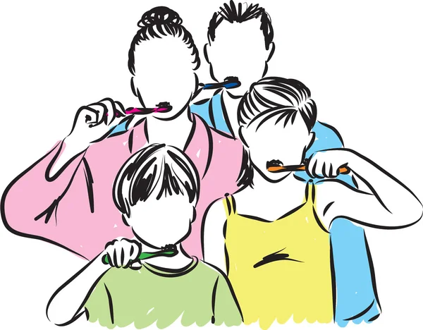 Famille brossage des dents illustration — Image vectorielle