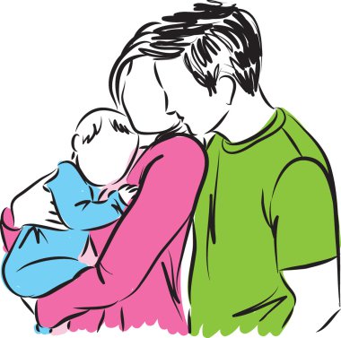 mutlu anne bebek çizim ile