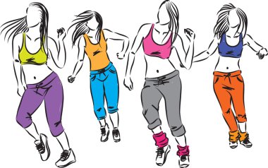 dansçılar fitness illüstrasyon genç grup