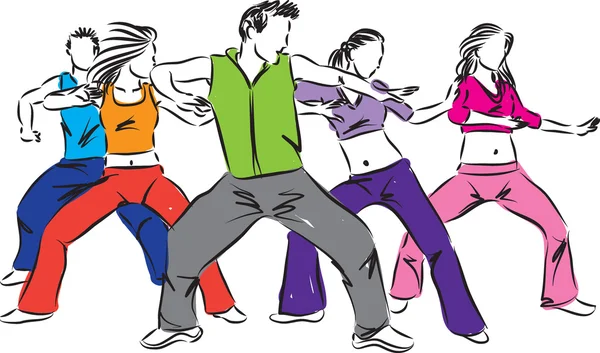 Grupo de bailarines fitness ilustración — Vector de stock