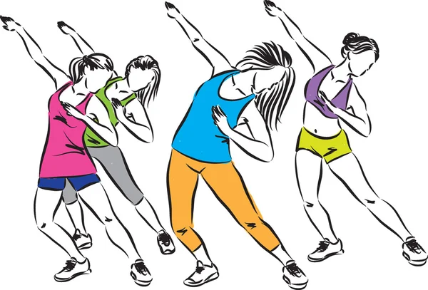 Fitness grupo dança ilustração —  Vetores de Stock