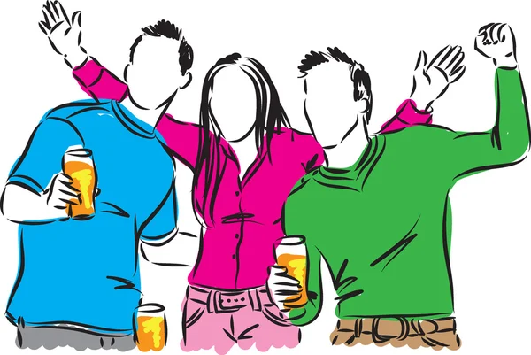 Gente feliz bebiendo cerveza ilustración — Archivo Imágenes Vectoriales