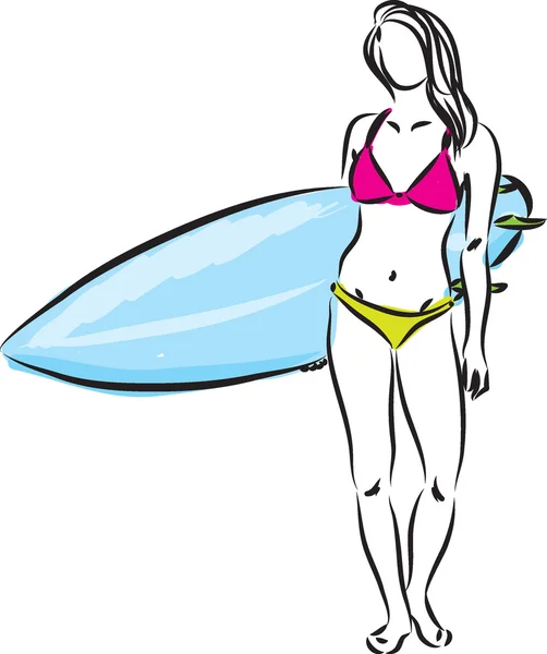 Surfer dziewczyna z deski surfingowej, modelowanie ilustracja — Wektor stockowy