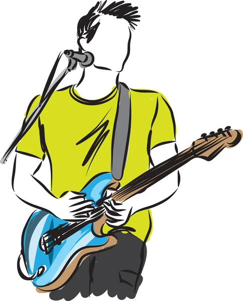 Cantante artista hombre con ilustración de guitarra — Vector de stock