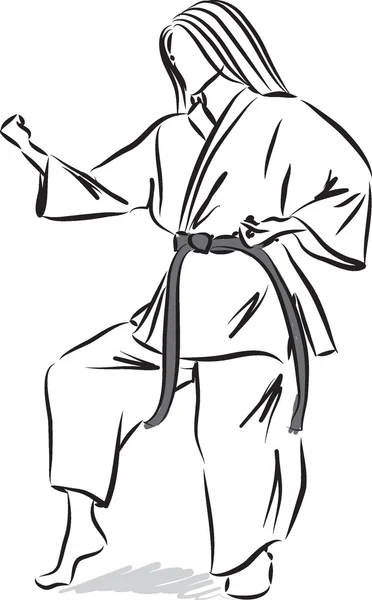 Mujer karate postura ilustración — Vector de stock