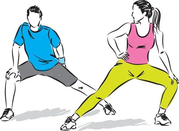 Fitness pareja estiramiento ilustración — Vector de stock