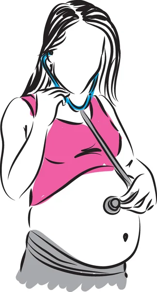 Zwangere moeder haar buik illustratie luisteren — Stockvector