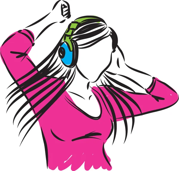 Mujer escuchando música e ilustración de baile — Vector de stock