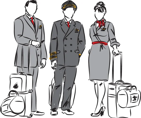Letové posádky piloti a letové hostitelka ilustrace — Stockový vektor