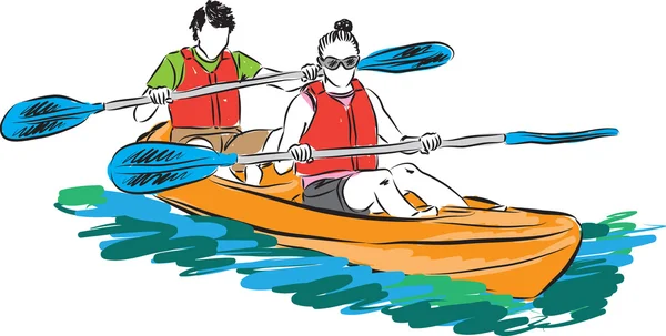 Pareja hombre y mujer en kayak ilustración — Vector de stock