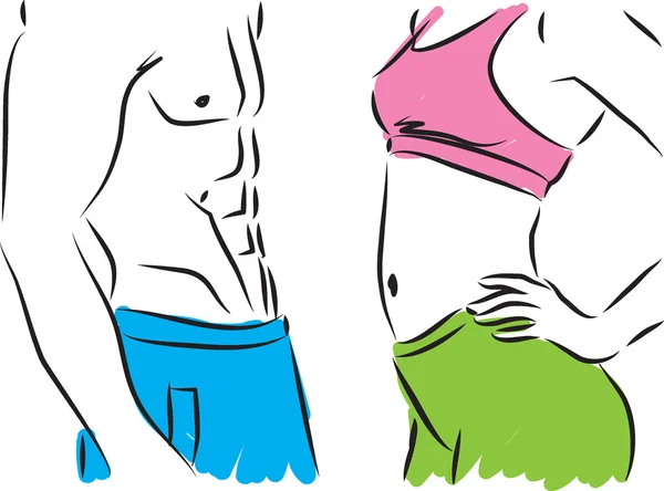 Hombre y mujer fitness cuerpos ilustración — Vector de stock