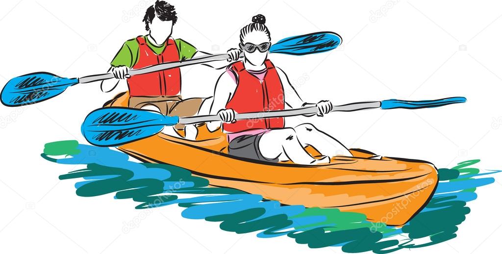 Couple man and woman in kayak Stock Illustration by #116834640