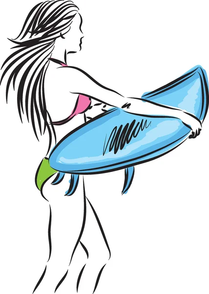 SURFER ilustración niña (2 ) — Vector de stock