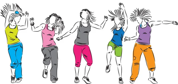 Ženy tanečníků skupiny ilustrace — Stockový vektor