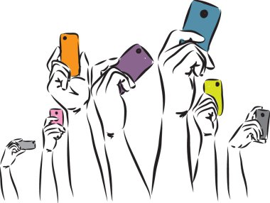 telefonları illüstrasyon yükselterek eller