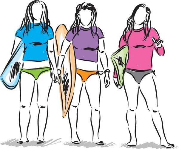 Femmes surfeurs filles illustration — Image vectorielle