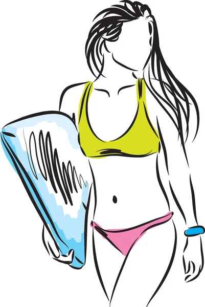 Mulher SURFER menina ilustração — Vetor de Stock