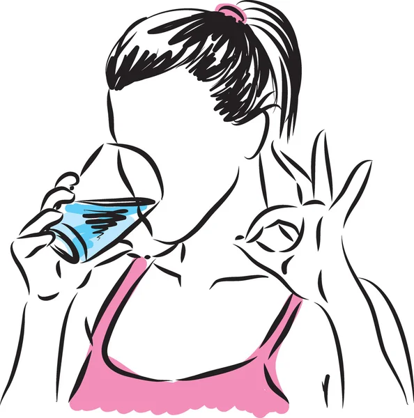 Mujer beber vaso de agua ilustración — Vector de stock