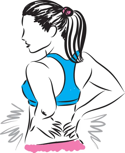 Woman back pain illustration — Stock Vector