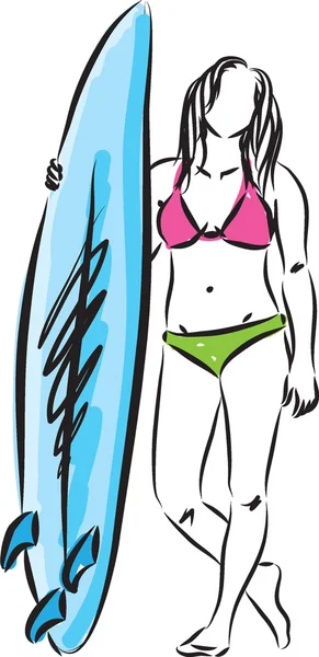 Hübsche Surfer Mädchen Illustration — Stockvektor