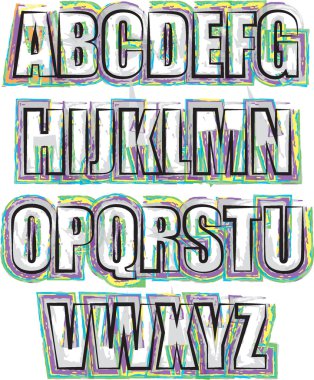 Alfabe fırça anahat stili illüstrasyon renk