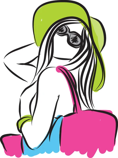 Pláž dívka módní ilustrace — Stockový vektor
