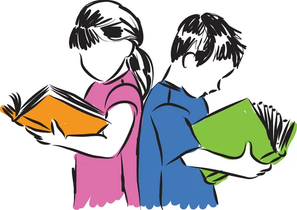 Bambini ragazzo e ragazza lettura libri illustrazione — Vettoriale Stock